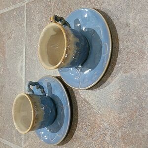 Vintage drip glaze teacup set hearts blue tea cup saucer